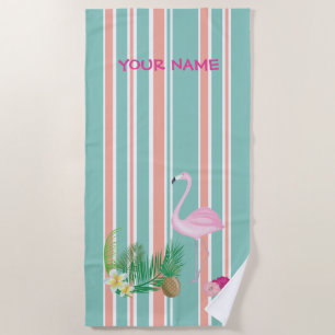 Personalized Tropical Flamingo Beach Towel