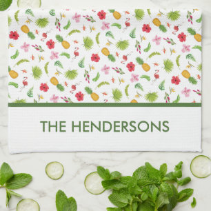 Personalized Tropical Flamingo Tea Towel, Kitchen Towel