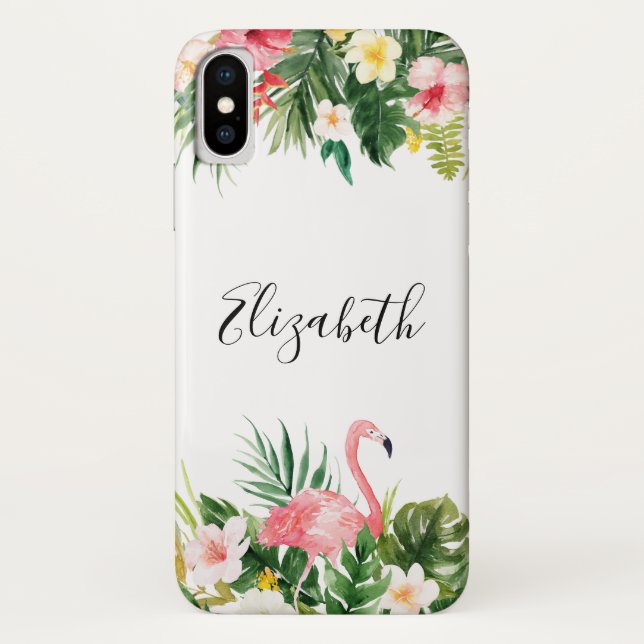 Personalized Tropical Floral Flamingo Case-Mate iPhone Case (Back)
