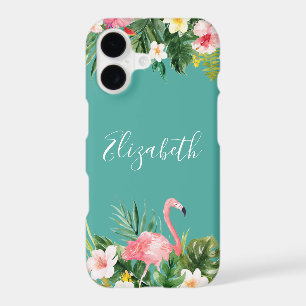 Personalized Tropical Floral Flamingo Teal