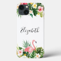 Personalized Tropical Floral Flamingo Tough