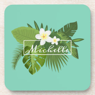 Personalized Tropical Floral Frame   Coaster