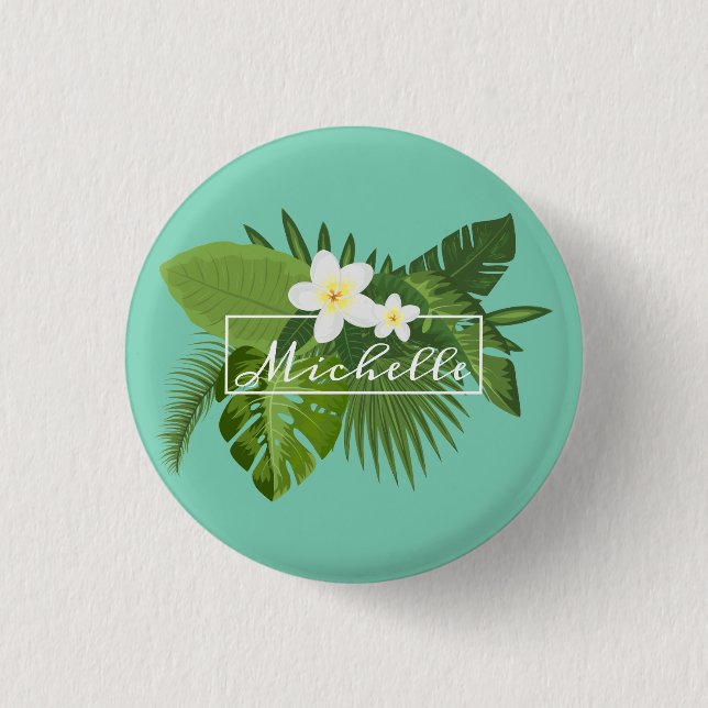 Personalized Tropical Floral Frame | Pin Button (Front)