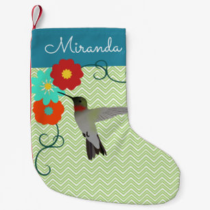 Personalized Tropical Floral Hummingbird Small Christmas Stocking