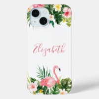 Personalized Tropical Floral Pink Flamingo