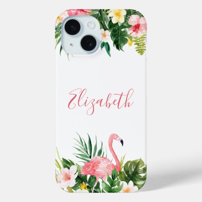 Personalized Tropical Floral Pink Flamingo Case-Mate iPhone Case (Back)