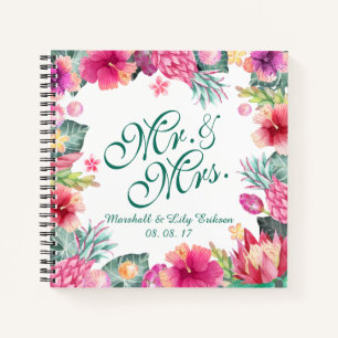 Personalized Tropical Floral Wedding Guestbook Notebook