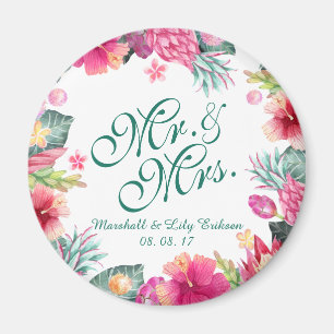 Personalized Tropical Floral Wedding   Magnet