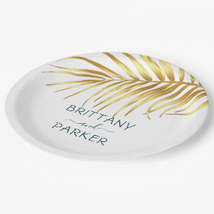 Personalized Tropical Gold Wedding Paper Plate