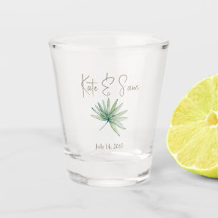 Personalized Tropical Greenery Wedding Favour Shot Glass