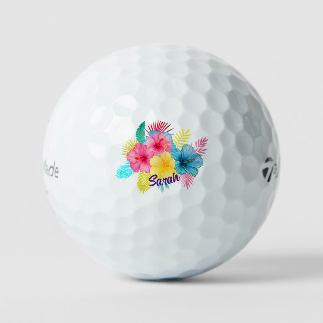 Personalized Tropical Hawaiian Flower Golf Balls (Front)
