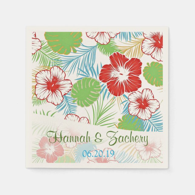Personalized Tropical Hibiscus Hawaiian Wedding Napkin (Front)