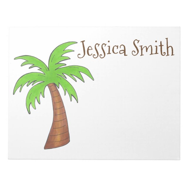 Personalized Tropical Island Beach Green Palm Tree Notepad (Front)