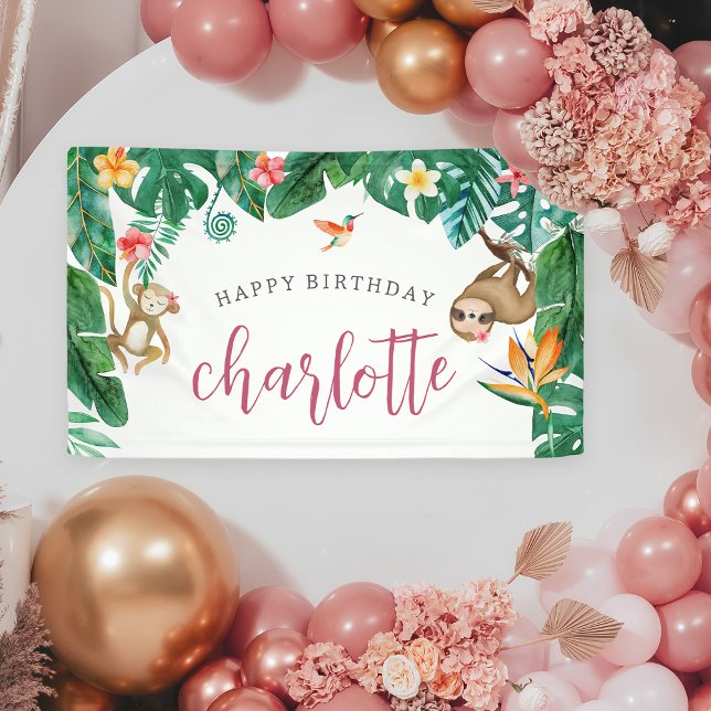 Personalized Tropical Jungle Kids Birthday Party Banner (Creator Uploaded)