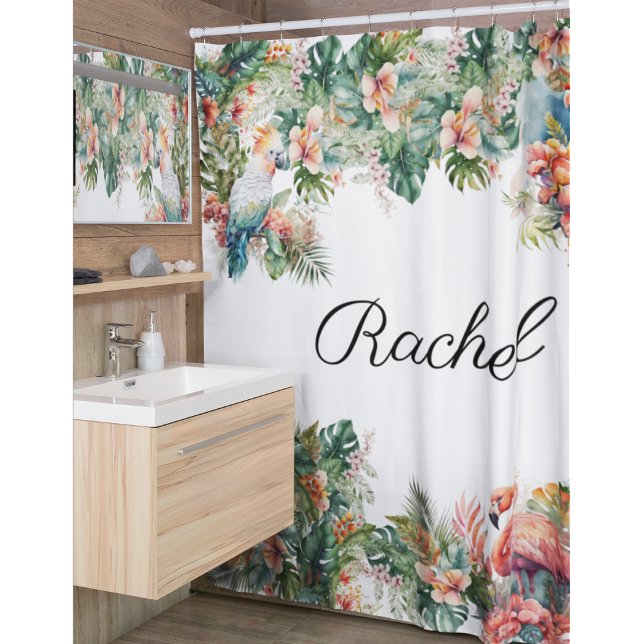 Personalized Tropical jungle Parrot Shower Curtain (Creator Uploaded)