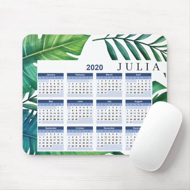 Personalized Tropical Leaves 2020 Calendar Mouse Pad (With Mouse)