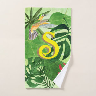 Personalized Tropical leaves Botanical jungle frog Hand Towel