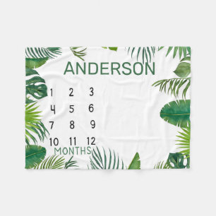 Personalized Tropical Leaves Monthly Milestone  Fleece Blanket