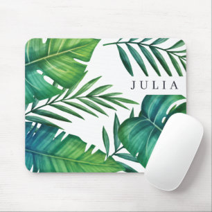 Personalized Tropical Leaves Watercolor Mouse Pad