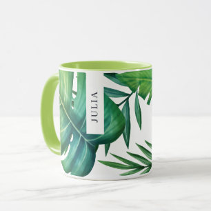 Personalized Tropical Leaves Watercolor Mug