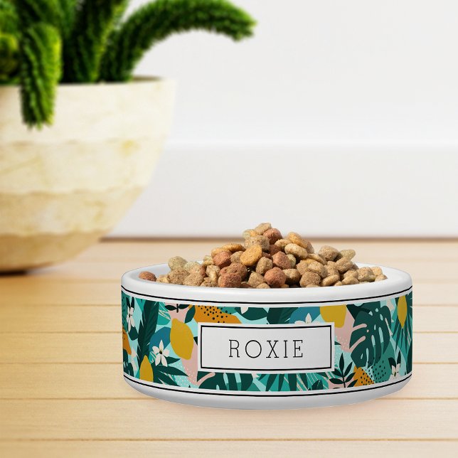 Personalized Tropical Lemon Blossom Pattern Pet Bowl (Creator Uploaded)