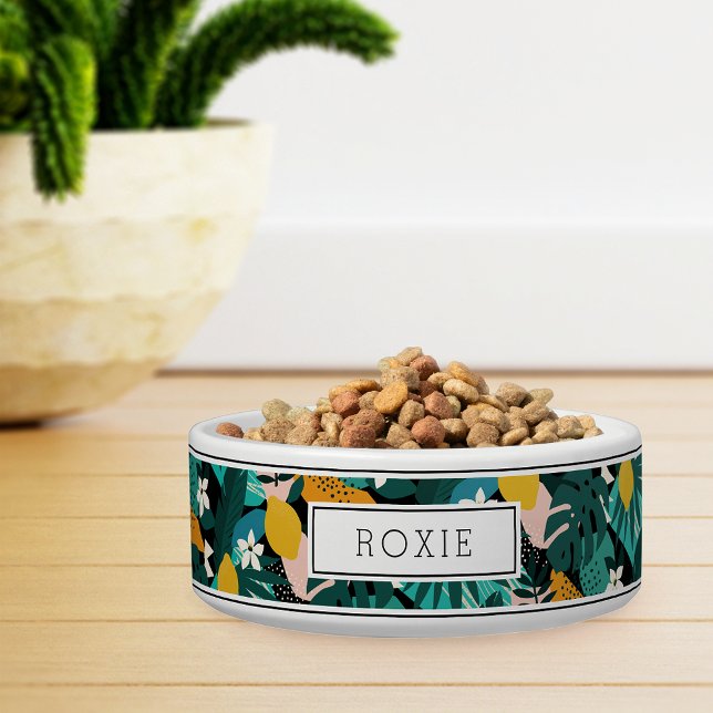 Personalized Tropical Lemon Blossom Pattern Pet Bowl (Creator Uploaded)