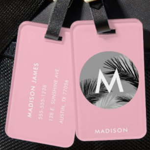 Personalized Tropical Monogram   Pale Pink Luggage Tag