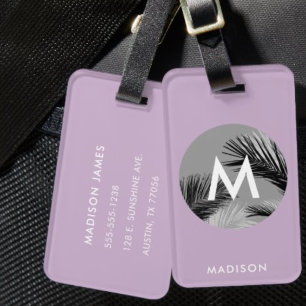 Personalized Tropical Monogram Pale Purple Luggage Tag