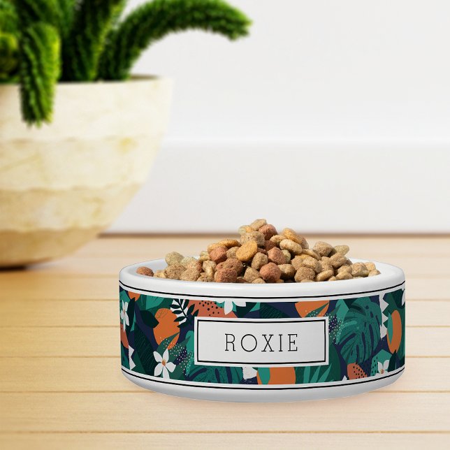 Personalized Tropical Orange Blossom Pattern Pet Bowl (Creator Uploaded)