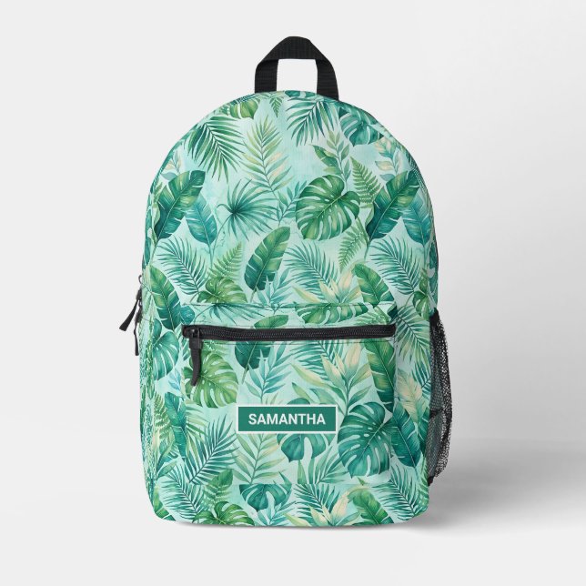 Personalized Tropical Palm Leaves Printed Backpack (Front)