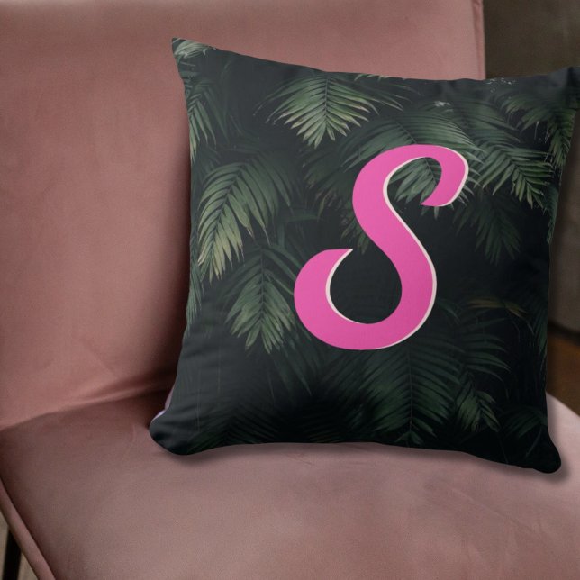 Personalized Tropical Palm Pink Neon Throw Pillow (Personalized Tropical Palm Pink Neon Throw Pillow
)
