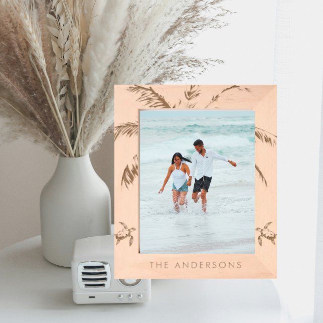 Personalized Tropical Palm Sea Turtle Wooden Etched Frames (Creator Uploaded)