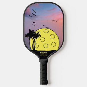Personalized Tropical Palm Tree Ball Name Phone # Pickleball Paddle