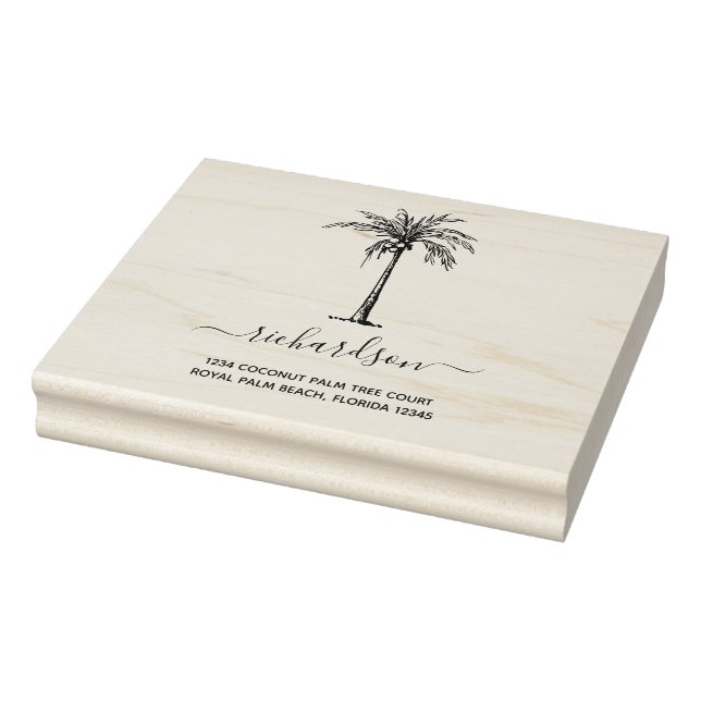 Personalized Tropical Palm Tree Modern Script Rubber Stamp (Stamp)