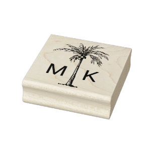 Personalized Tropical Palm Tree Monogram Rubber Stamp