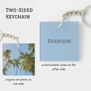 Personalized Tropical Palm Tree Photo Men's Name Keychain