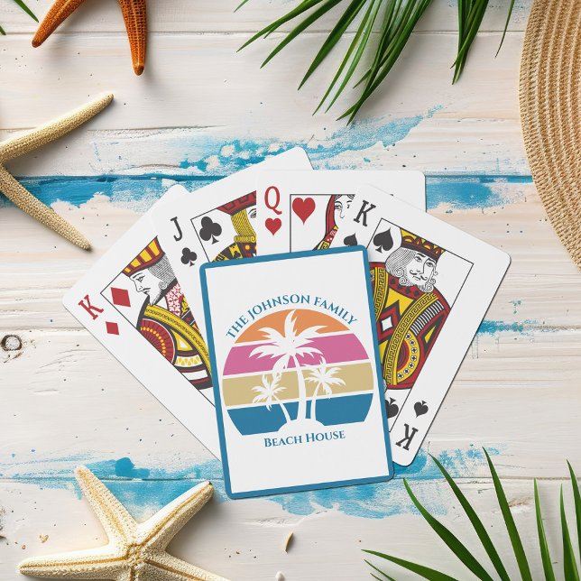 Personalized Tropical Palm Tree Sunset Beach House Playing Cards (Creator Uploaded)