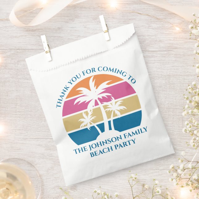 Personalized Tropical Palm Tree Sunset Beach Party Favour Bag (Clipped)