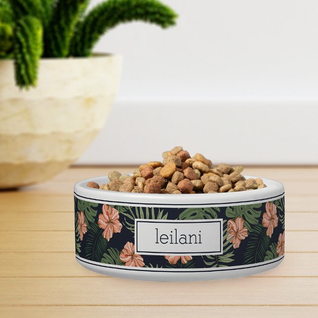 Personalized Tropical Peach Hibiscus Pattern Pet Bowl (Creator Uploaded)