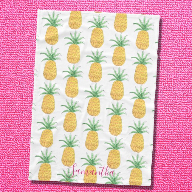Personalized Tropical Pineapple Pattern Fleece Blanket (Creator Uploaded)