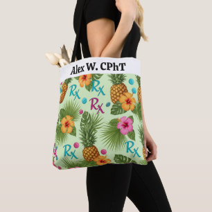 Personalized Tropical Pineapple & RX Pharmacy Tote Bag