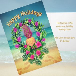 Personalized Tropical Pineapple Wreath Holiday Card