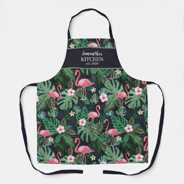 Personalized Tropical Pink Flamingo Apron (Front)