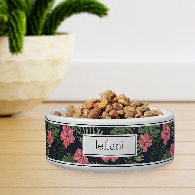 Personalized Tropical Pink Hibiscus Pattern Pet Bowl (Creator Uploaded)
