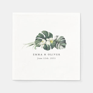 Personalized Tropical Sage Green Monstera Wedding Napkin