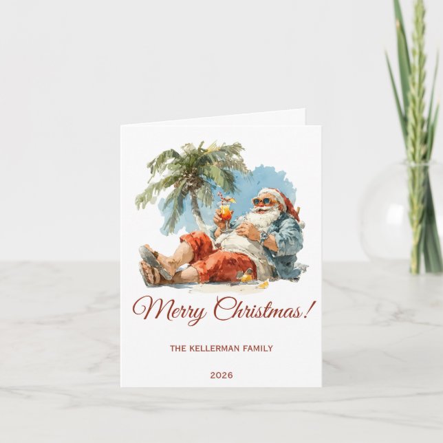 Personalized Tropical Santa Christmas Holiday Card (Front)
