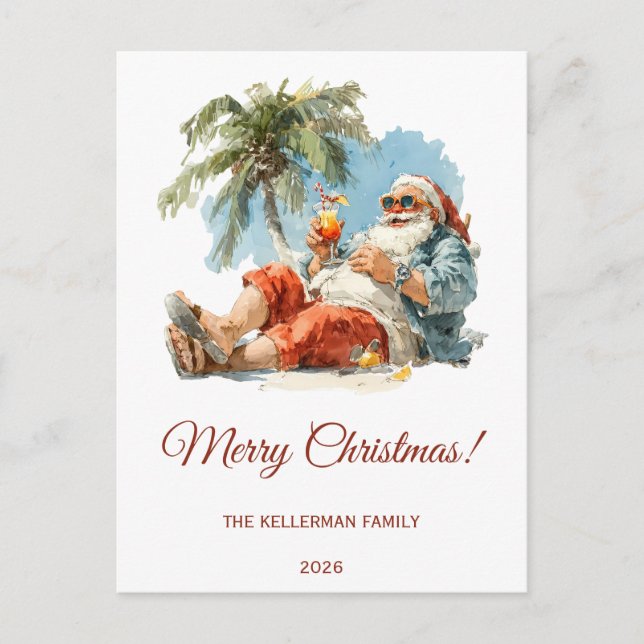 Personalized Tropical Santa Christmas Holiday Postcard (Front)