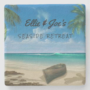 Personalized Tropical Scene Stone Coaster