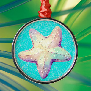 Personalized Tropical Starfish Christmas Holiday  Metal Ornament