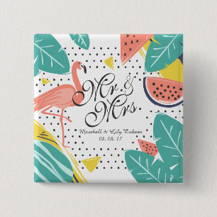 Personalized Tropical Summer Wedding Pin Button